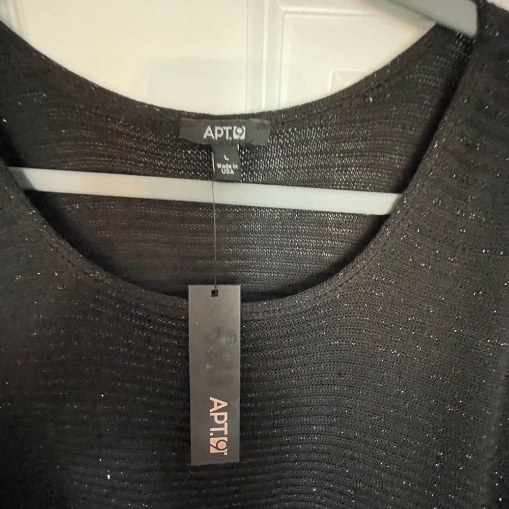 Black Short Sleeve Black Sparkle Blouse Cold Shoulder Reveal Apt 9 Large NWT - Picture 6 of 6
